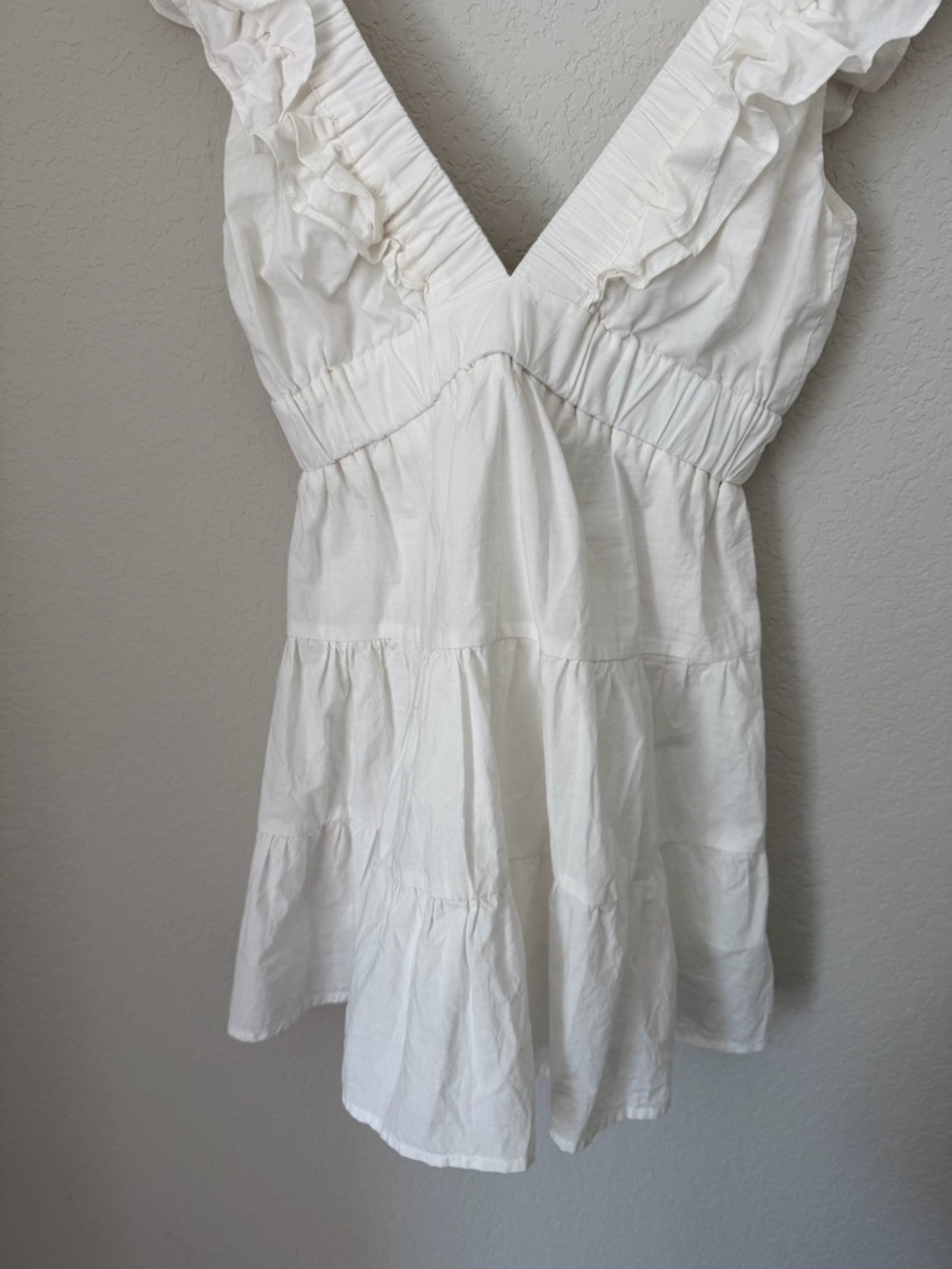 THATSSOFETCH White Ruffle Strap Mini Dress Size 0 Babydoll Summer Beach - Picture 3 of 8